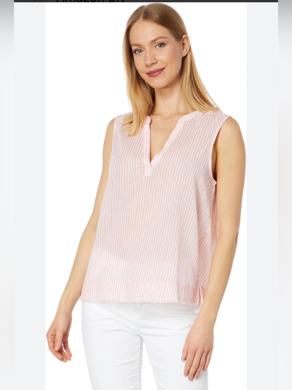 Carve Designs Pink and White Striped Sleeveless V-Neck Tank - Picture 3 of 4